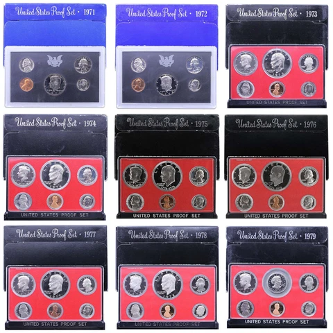 1971-1979 Proof Set Run Original Box CN-Clad 9 Sets 52 Coin Lot US Mint Cover