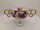 Royal Sealy Japan Double Handled Footed Lusterware Cup Bowl Gold Trim Violets