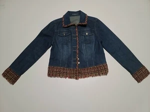 LIZ  CLAIBORNE Vintage Button Up Denim Jean Jacket Size Medium Rare Design - Picture 1 of 12