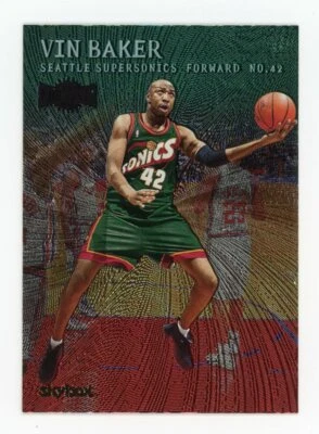 1999-00 SkyBox Metal Emerald Green Parallel #150 Vin Baker - Seattle Supersonics - Image 1 of 2