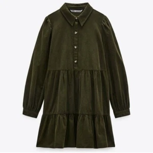 Zara Corduroy Dress Tiered Mini Olive Green Long Sleeve Balloon Fall Ruffle XS - Picture 1 of 5