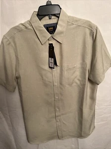 Lee Men’s Button Down Short Sleeve Shirt Dessert Khaki Large - Picture 1 of 4
