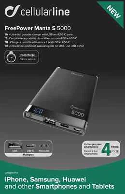 Free power Bank Manta S 5000 Powerbank portatile Cellularline VARI COLORI - Immagine 1 di 4