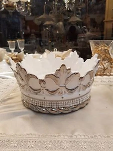 CORONA SVUOTATASCHE PORTAGIOIE IN CERAMICA BIANCA E ARGENTO CON CRISTALLI STRASS - Bild 1 von 1