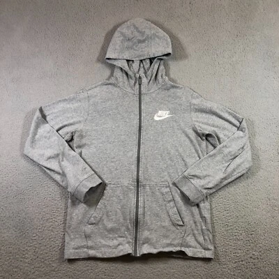 nike hoodie sweater kids youth XL gray full zip side logo stitched swoosh - Image 1 of 4