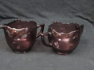 Amethyst Glass Creamer And Open Sugar Bowl Purple Scalloped Set - Picture 1 of 7
