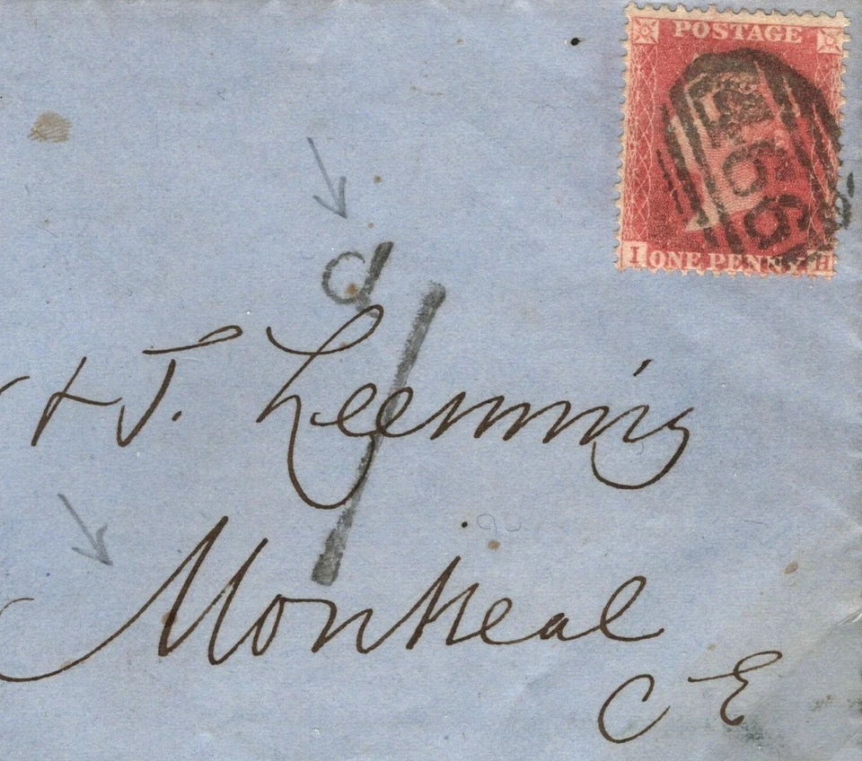 GB Cubierta MARÍTIMA Transatlántica 1d Roja CUNARD Impresa Materia Canadá 1862 C37e Foto 1 de 4