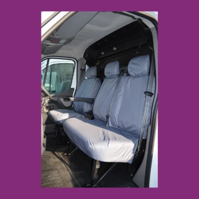 Fundas de asiento delanteras antidesplegables grises impermeables a medida para Renault Master Van 2010+ Foto 1 de 2