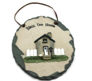 Targa da parete vintage Bless Our Home marca CMI Henton resina da appendere cinturino in pelle - Foto 1 di 7