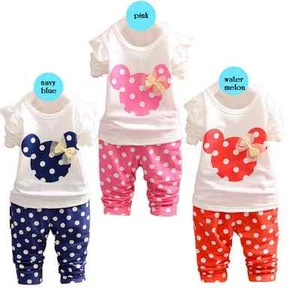 NEW Baby Girl Minnie Mouse Long Sleeve Top T-shirt & Pant SET Size 1/2/3/4/5 - Picture 1 of 11