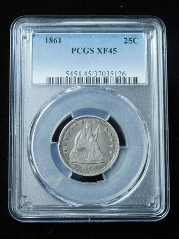 1861 P Seated Liberty Quarter PCGS XF-45 Cover