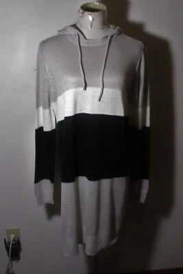 Suéter con Capucha ALLISON BRITTNEY Gris Negro Túnica Cordón Talla L Nuevo sin Etiquetas Foto 1 de 4