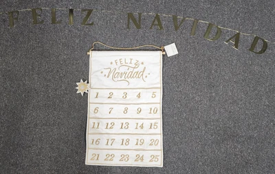 Feliz Navidad Fabric Advent Calendar and Metal Banner/Garland, NEW, SHIPS FREE - Image 1 of 4
