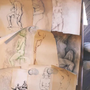 10 or 11 Edith Crowe early pen, pencil and charcoal Sketches - appear to be from - Picture 1 of 8