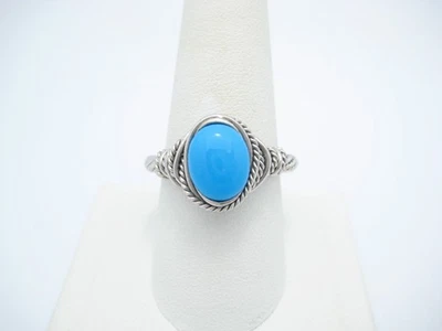 Anillo envuelto en cuerda turquesa azul ovalado de plata de ley de 13 mm talla 9,5 Foto 1 de 4