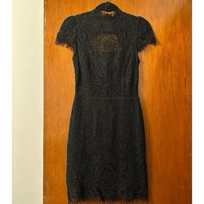 Bebe Black Lace Short Sleeve Dress Remarkable Size 2  - image 1 of 2