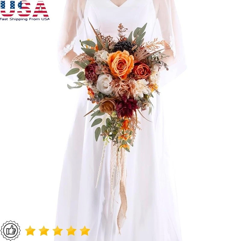 Elegant Silk Rose Bridal Bouquet Cascading Flowers Wedding Decor Keepsake New - Image 1 of 4