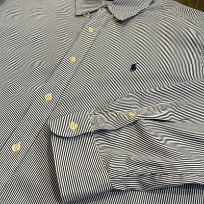 Ralph Lauren Shirt Mens XL Blue Striped Pony Casual Button Up Long Sleeve - Image 1 of 4