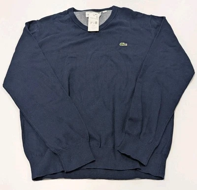Womens Lacoste Crew Neck Knit Long Sleeve Sweater Navy Blue Cotton Sz M (4) - Image 1 of 4