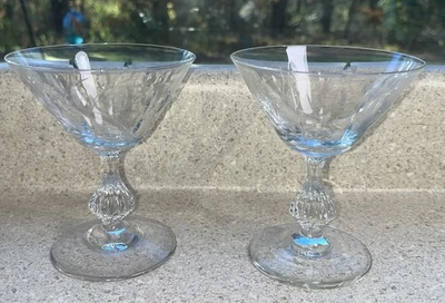 H954~ 2 Duncan & Miller Willow Champagne Sherbet Glasses Leaf Cut Crystal - Image 1 of 4