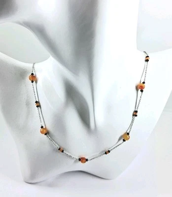 Collana in argento 925 rodiato con agata arancione e spinello nero naturale  - Immagine 1 di 4
