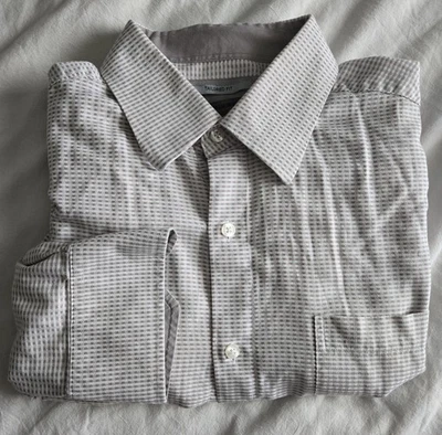 Johnston & Murphy Tailored Fit Men's Button Down LS Shirt Size XL Beige White Foto 1 de 3