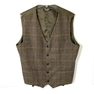Paul Jones Men L Waistcoat Vest Wool Blend Tweed Herringbone Old Money Academia - Picture 1 of 11