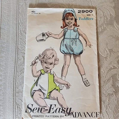1960's Vintage Advance Toddlers' Playsuit and Bonnet Pattern 2900 Size 1 UNCUT - Image 1 of 4