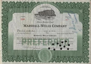 USA MARSHALL WELLS stock certificate - Picture 1 of 1