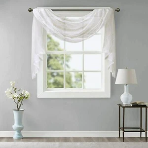 Madison Park Diamant durchsichtig bestickt Fensterschal 50"" x 144"" weiß 1-Panel NEU - Bild 1 von 11