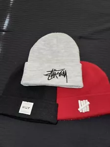 Lot of (3) Adult Unisex Beanies Stussy HUF Undefeated Black/Gray/Red - Picture 1 of 4