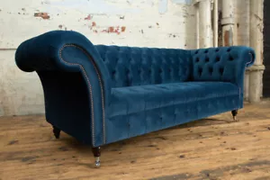 HANDMADE SOFT OCEAN NAVY BLUE VELVET CHESTERFIELD SOFA, 4, 3, 2 & 1.5 SEATER - Picture 1 of 11