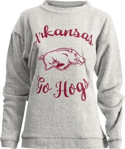 Womens Arkansas Razorback Sweatshirt Comfy Terry L/S Crew Cover