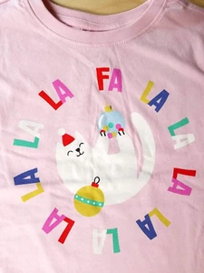 NWT HANNA ANDERSSON HOLIDAY FALALA KITTY PINK L/S TOP TEE SHIRT 130 8 - Picture 1 of 5
