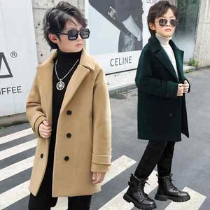 Birthday Party Woolen Coat Children Wool Coat Boys Girls Windproof Long Jacket - Picture 1 of 18
