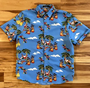 SSLR Men's Hawaiian Santa Reindeer Tropical Christmas Lounge Palm Trees Shirt - Picture 1 of 7