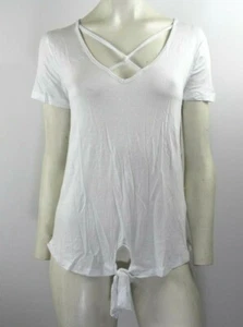 Glitz Tie Front Short Sleeved Casual V Neck Criss Cross Blouse White MEDIUM - Picture 1 of 6