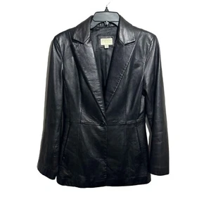 Cache Womens Sz 8 Black Leather Blazer Jacket One Button - Picture 1 of 6