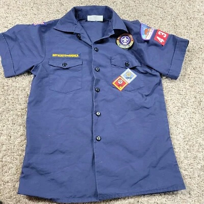 Boy Scouts of America Uniform Shirt Youth Large Blue Button Up Patches - Image 1 of 4