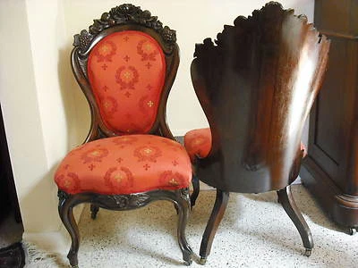 Pr. Victorian ROSEWOOD rococo J H Belter Laminated Rosalie w/grapes chairs - Image 1 of 4