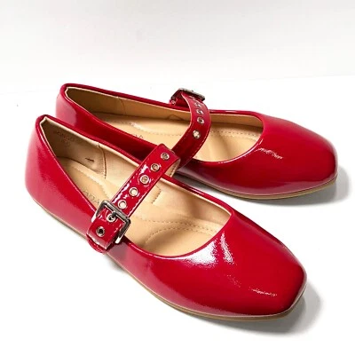 New Womens Red Mary Jane Square Toe Double Straps Ballet Flats  5.5 to 10 - Image 1 of 4