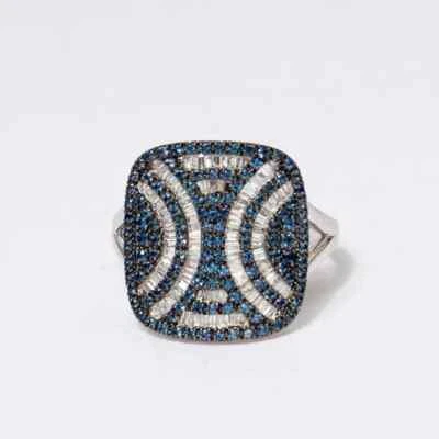 Rarities Womens Sterling Silver Diamond & Sapphire Art Deco Cocktail Ring Size 7 - Image 1 of 4