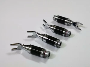 4x HiFi Pure Copper Rhodium Plated Speaker CABLE wire Spade Plug Connector  - Picture 1 of 3