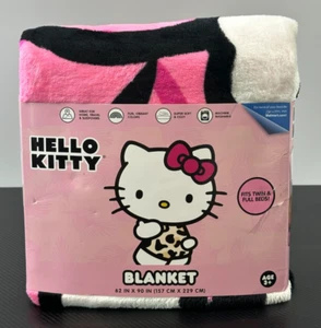 Hello Kitty Kid's Plush Blanket 62" x 90" Pink Wild Bow Fits Twin & Full Beds - Picture 1 of 8