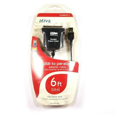 Ativa USB to Parallel Printer Cable 6ft Adapter Cable. Sealed. M24 - Image 1 of 2