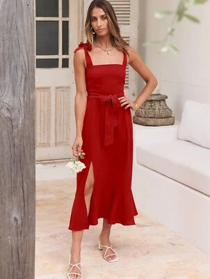 Vestido formal de verano ANRABESS para mujer cuello cuadrado con volantes divididos midi - grande  Foto 1 de 4