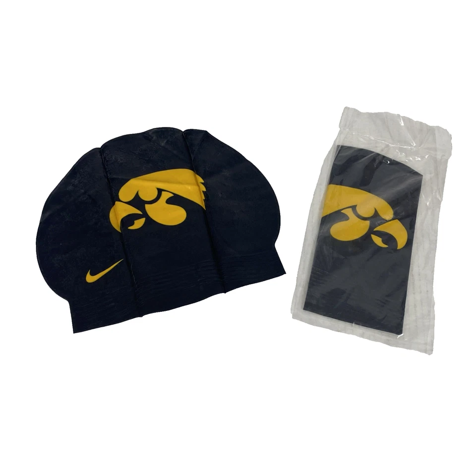 QTY (2) Iowa Hawkeyes NIKE swim cap LATEX Black & Yellow BRAND NEW light - Image 1 of 4