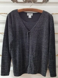 VTG Jennifer Moore SzS Formal Cocktail Blouse Top Mock Jacket Blk Silver Sparkle - Picture 1 of 7