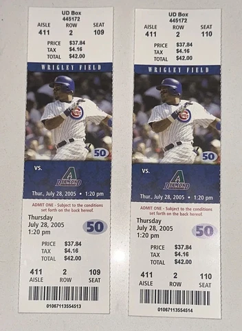 7/28/05 Diamondbacks MLB Cubs Wrigley Field Ticket Stub Conor Jackson MLB Debut Cover