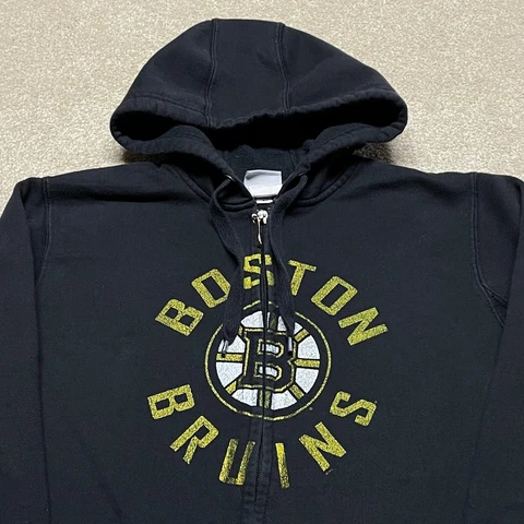 Boston Bruins Sweatshirt Youth Large Boys Black NHL Hockey ZIp Majestic Hoodie Cover